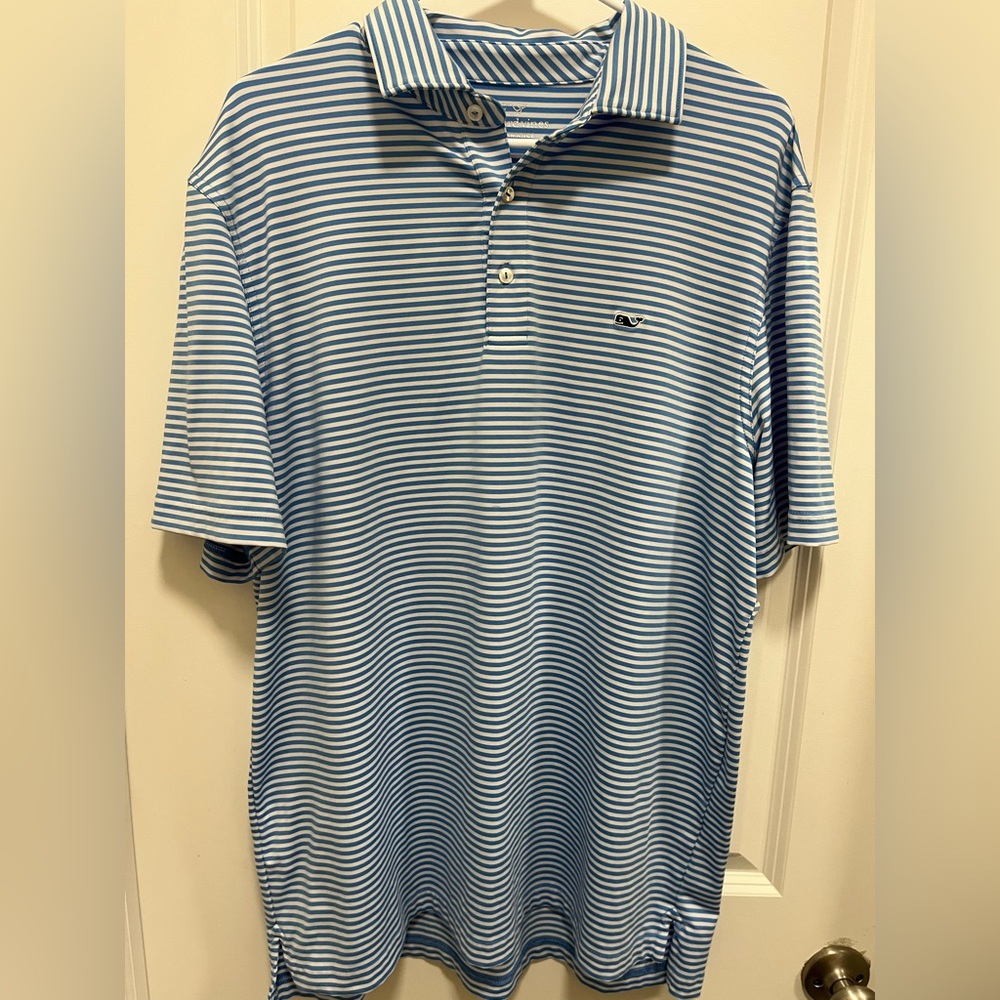 Vineyard Vines Performance Polo Blue And White Stripes EUC Large